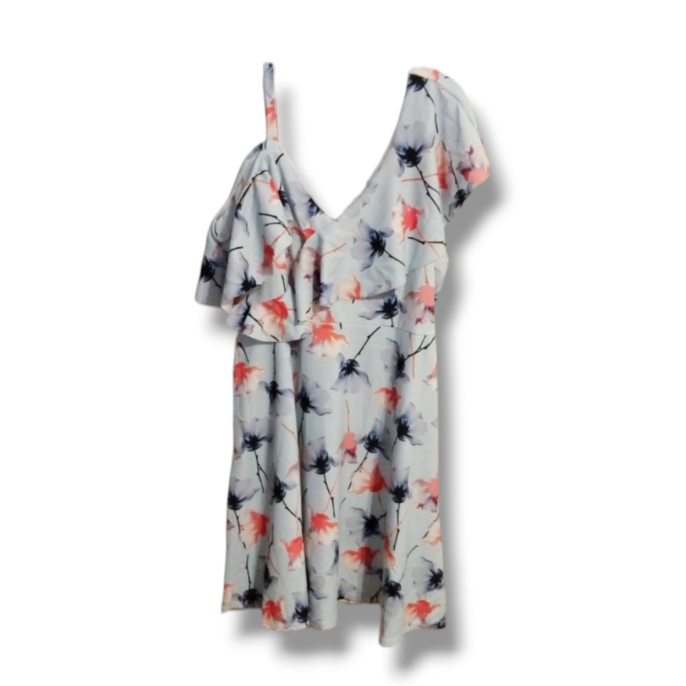 Lost Ink Asymetric Flutter Sleeve Blue Floral Fit & Flare Dress Size 4X
